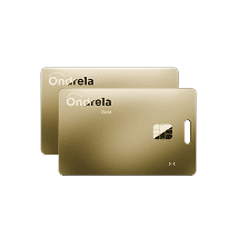 Dos tarjetas localizadoras doradas Ondrela apiladas
