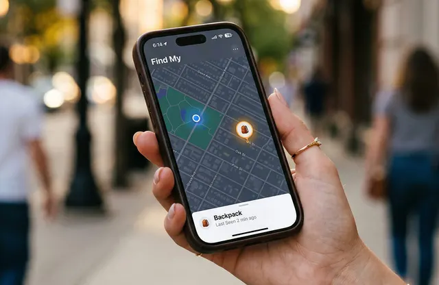 Mano sosteniendo un móvil que muestra la ubicación de la tarjeta Ondrela en un mapa de la ciudad